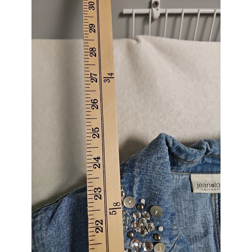 Vintage Y2K 80’s Jeanology Jean Jacket Blue Denim Embellished Beaded Size 14 - Picture 4 of 10